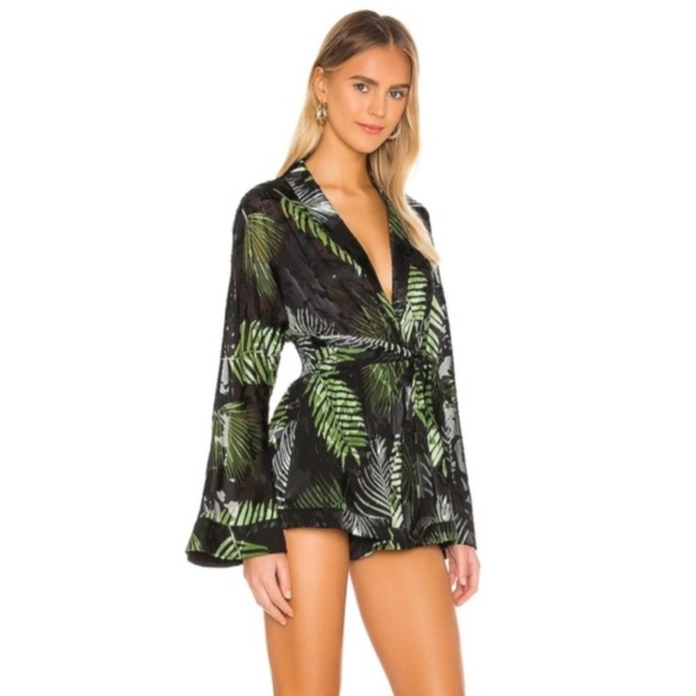 Camila Coelho Amelia Jumpsuit in Black Palm Size XS